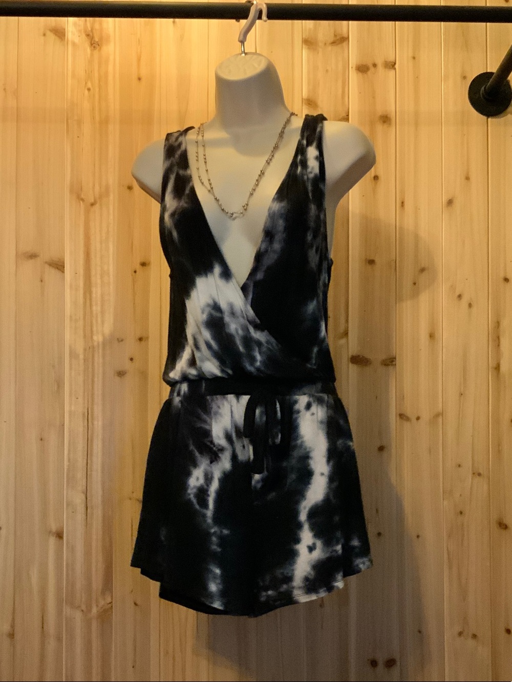 Tie-Dye Black & White Sleeveless Romper
